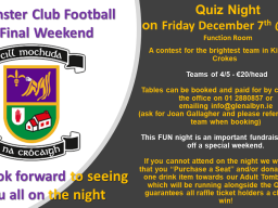 Leinster Club Football Final Weekend Table Quiz Fundraiser - December 7th 8pm in Function Room