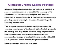 Coaches ? Mentors -  Ladies Senior Teams