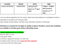 Referee of Youth Games (Level 3) course 20th/22nd/27th March & 1st April 2023