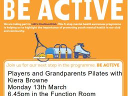 #LidlOneGoodClub Be Active Event- Players & Grandparents Pilates Monday 13th March 6pm to 6.45