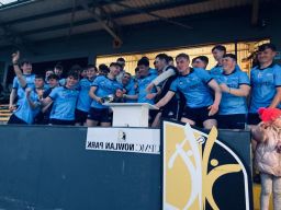 Dubs U19's celebrate with the Cup.