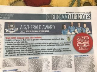Shane Horan AIG/The Herald player of the month for April.