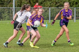 Kilmacud Crokes Under 12 Ladies Footballers at Carryduff GAA blitz in Belfast on 25th of August