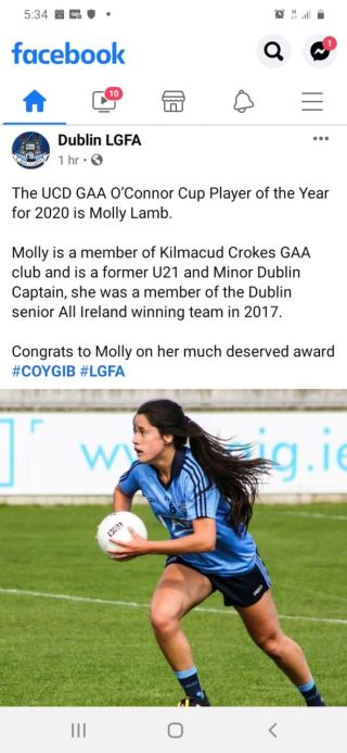 Molly Lamb  named as UCD’s O’Connor Cup Player of the Year for 2020