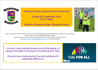 Kilmacud Crokes Inclusive Family Fitness Day  Sunday September 26th