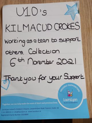 Well done to the Under 10's who raised  €571.80 for Laura Lynn!